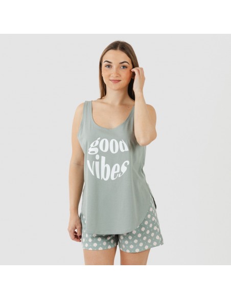 Pigiama corto canotta cotone Irati verde militare Pigiama corto canotta cotone Irati verde militare