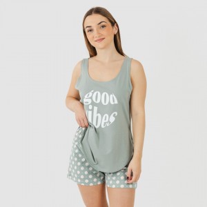 Pigiama corto canotta cotone Irati verde militare 2