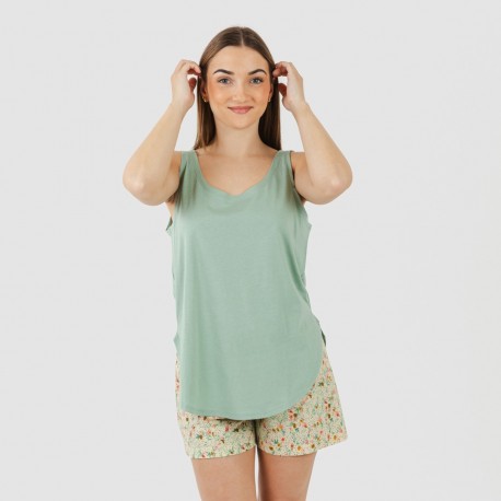 Pigiama corto canotta cotone Pamela verde