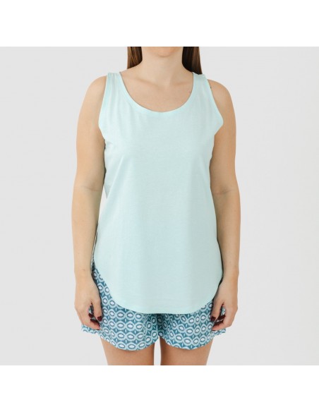Pigiama corto canotta cotone Galieni turchese