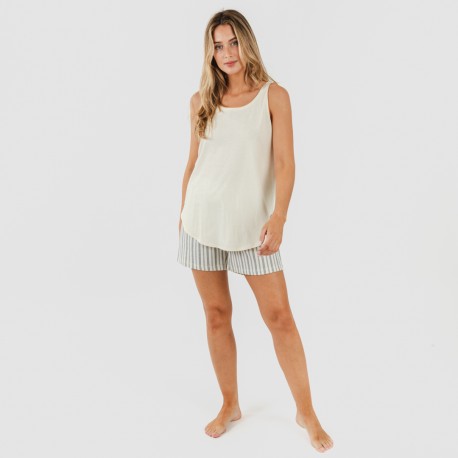 Pigiama corto canotta cotone Raya Brighton bianco antico