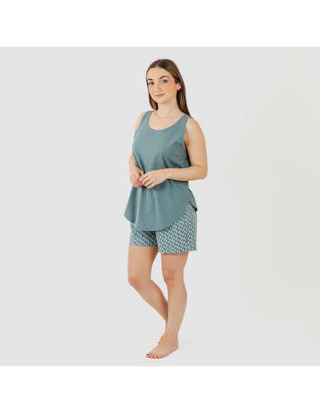 Pigiama corto canotta cotone Tiara turchese Pigiama corto canotta cotone Tiara turchese