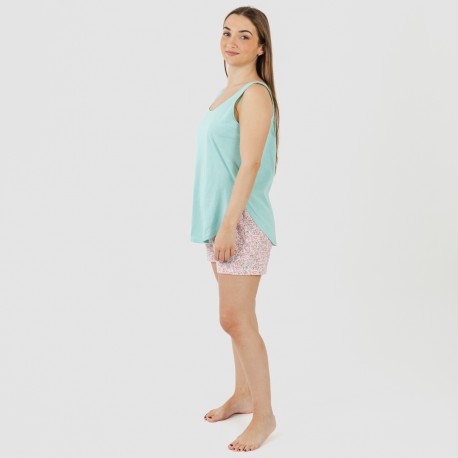 Pigiama corto canotta cotone Salima verde acqua