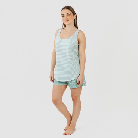 Pigiama corto canotta cotone Ponder turchese