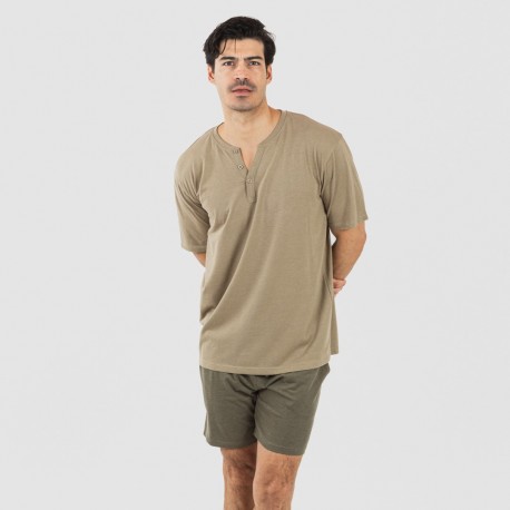 Pigiama corto uomo con bottoni verde militare - verde scuro pijama-corto-hombre-con-botones