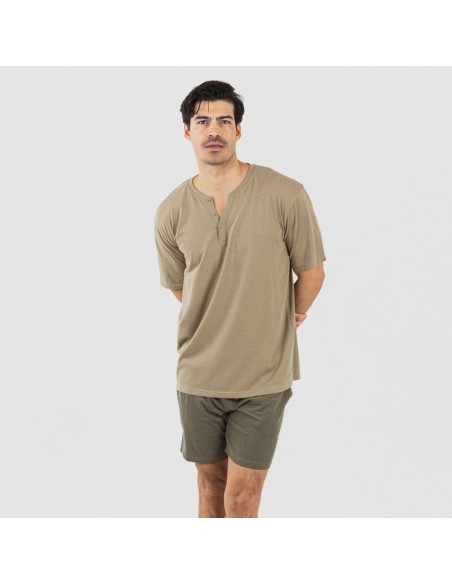 Pigiama corto uomo con bottoni verde militare - verde scuro pijama-corto-hombre-con-botones