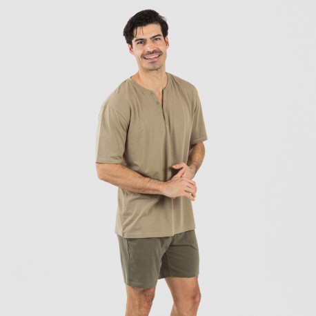 Pigiama corto uomo con bottoni verde militare - verde scuro