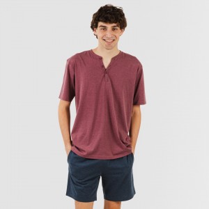 Pigiama corto uomo con bottoni bordeaux - blu navy