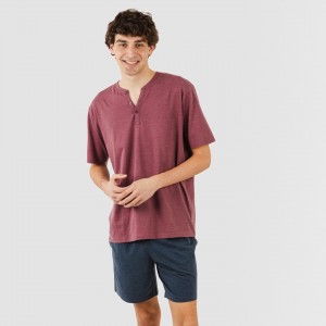 Pigiama corto uomo con bottoni bordeaux - blu navy 2