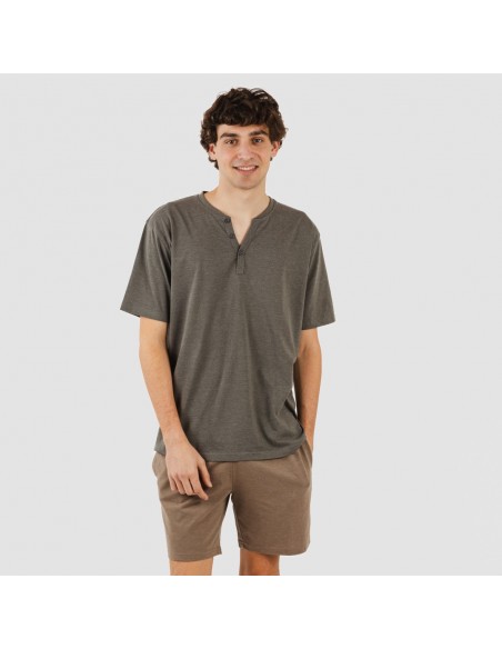 Pigiama corto uomo con bottoni grigio scuro - marrone