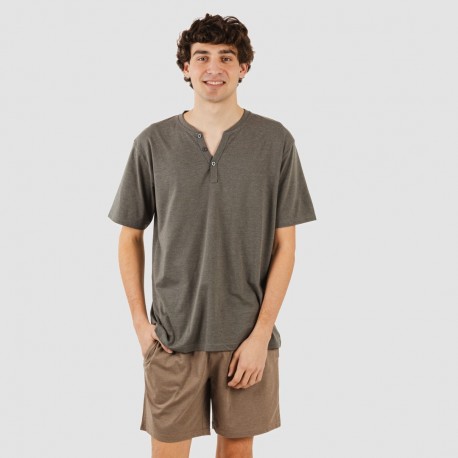 Pigiama corto uomo con bottoni grigio scuro - marrone