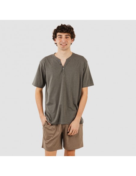 Pigiama corto uomo con bottoni grigio scuro - marrone