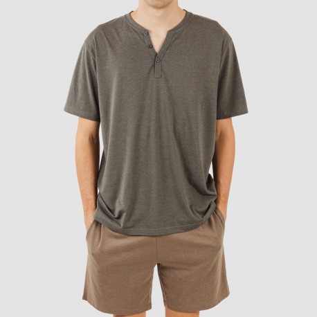 Pigiama corto uomo con bottoni grigio scuro - marrone