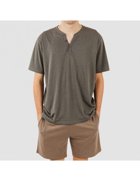 Pigiama corto uomo con bottoni grigio scuro - marrone