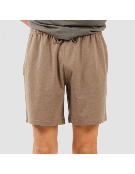 Pigiama corto uomo con bottoni grigio scuro - marrone