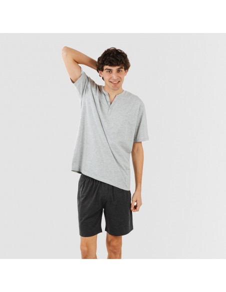 Pigiama corto uomo con bottoni grigio perla - antracite Pigiama corto uomo con bottoni grigio perla - antracite