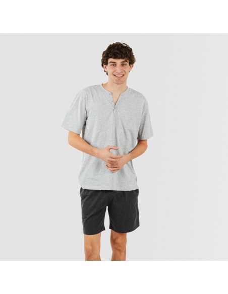 Pigiama corto uomo con bottoni grigio perla - antracite Pigiama corto uomo con bottoni grigio perla - antracite