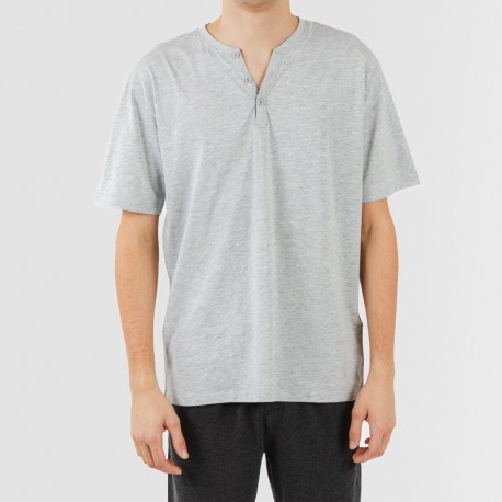 Pigiama corto uomo con bottoni grigio perla - antracite