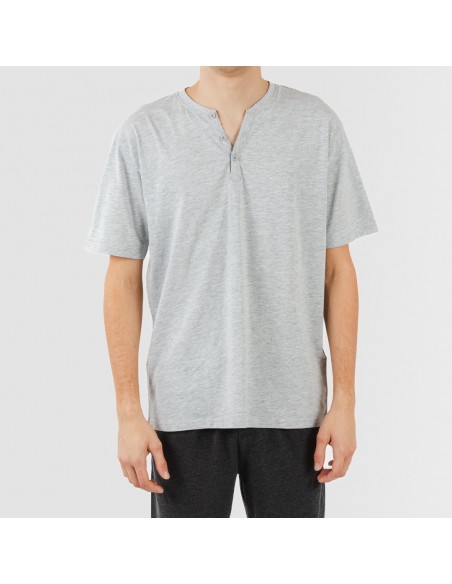 Pigiama corto uomo con bottoni grigio perla - antracite Pigiama corto uomo con bottoni grigio perla - antracite