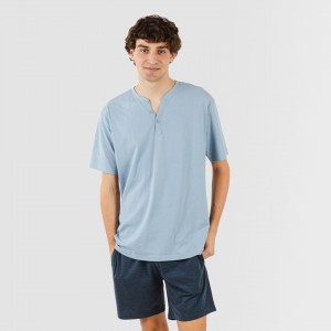 Pigiama corto uomo con bottoni indaco - blu navy