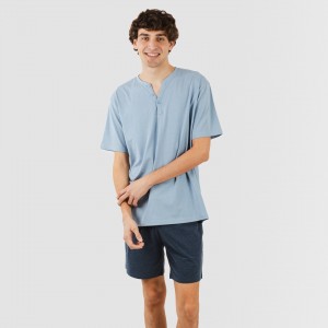 Pigiama corto uomo con bottoni indaco - blu navy 2