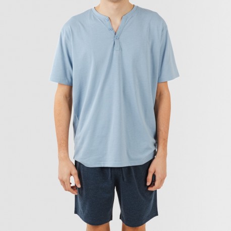 Pigiama corto uomo con bottoni indaco - blu navy
