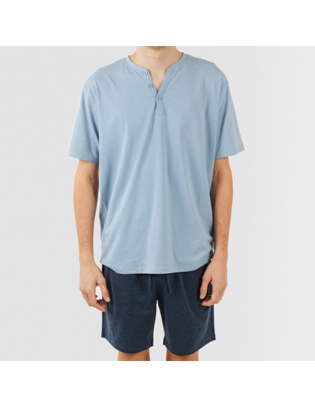 Pigiama corto uomo con bottoni indaco - blu navy