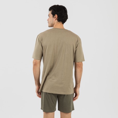 Pigiama corto uomo con bottoni verde militare - verde scuro