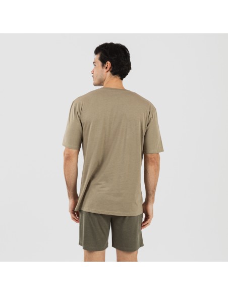 Pigiama corto uomo con bottoni verde militare - verde scuro