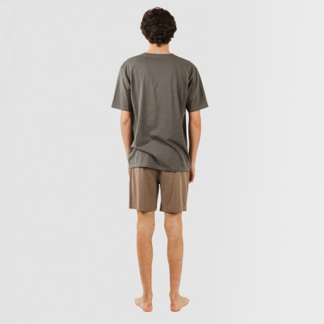 Pigiama corto uomo con bottoni grigio scuro - marrone