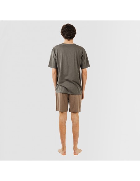 Pigiama corto uomo con bottoni grigio scuro - marrone