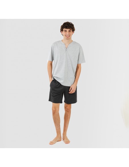 Pigiama corto uomo con bottoni grigio perla - antracite Pigiama corto uomo con bottoni grigio perla - antracite
