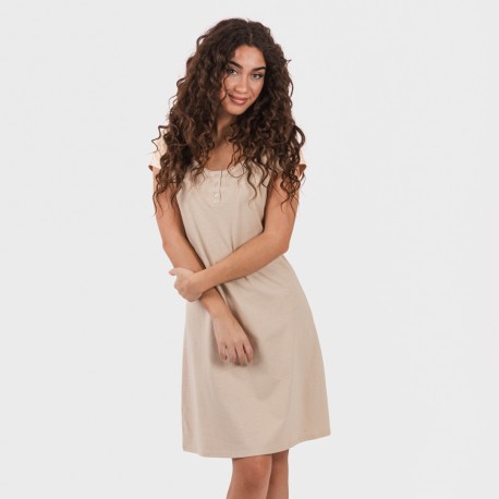 Vestito manica corta con bottoni in cotone tinta unita