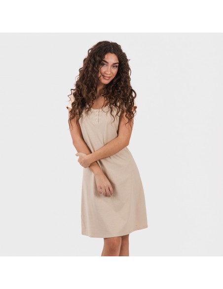 Vestito manica corta con bottoni in cotone tinta unita