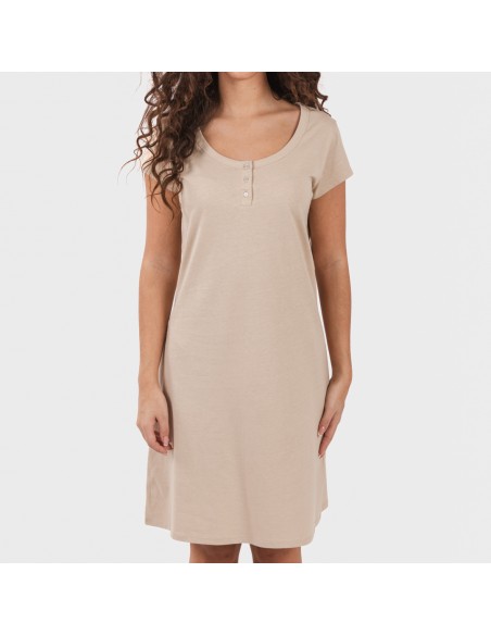 Vestito manica corta con bottoni in cotone tinta unita