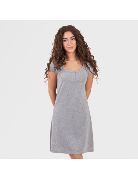 Vestito manica corta con bottoni in cotone tinta unita