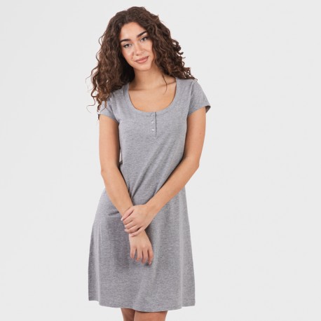 Vestito manica corta con bottoni in cotone tinta unita