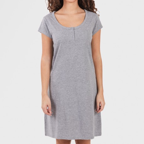 Vestito manica corta con bottoni in cotone tinta unita