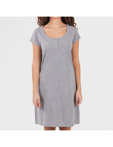 Vestito manica corta con bottoni in cotone tinta unita