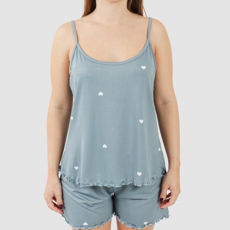 Pigiama con spalline soft Hearts indaco