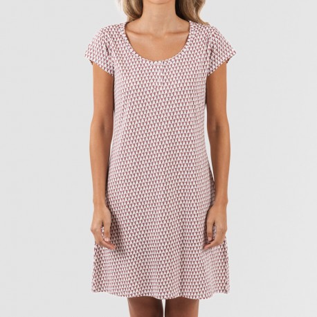 Vestito manica corta con bottoni in cotone Louise marsala