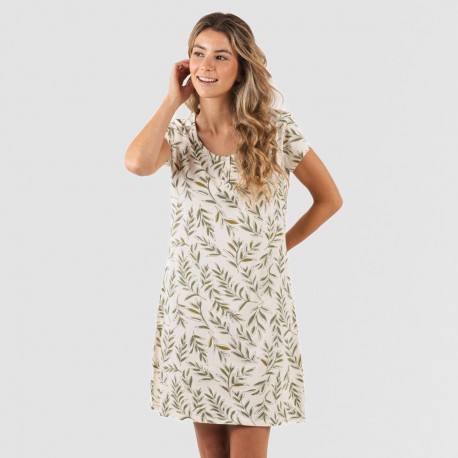 Vestito manica corta con bottoni in cotone Caliope verde militare