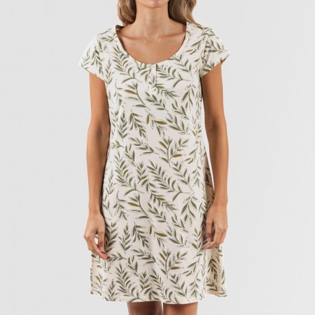 Vestito manica corta con bottoni in cotone Caliope verde militare