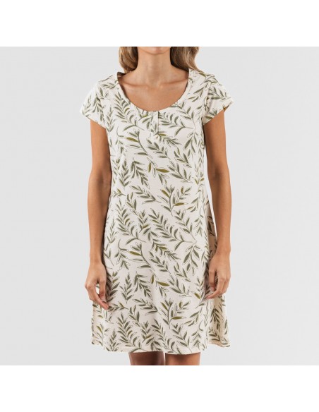 Vestito manica corta con bottoni in cotone Caliope verde militare