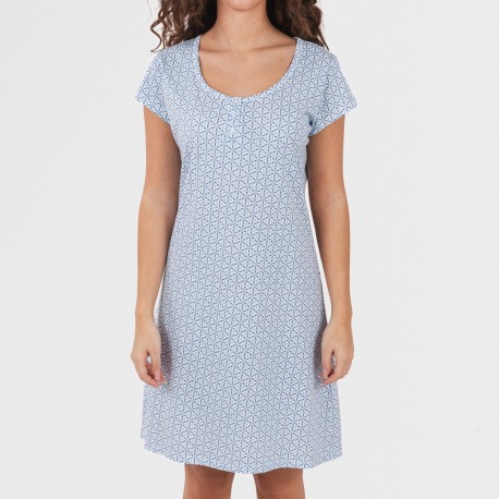 Vestito manica corta con bottoni in cotone Timon celeste