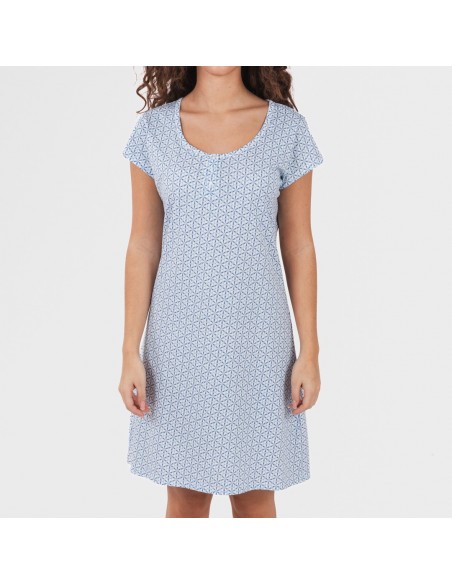 Vestito manica corta con bottoni in cotone Timon celeste