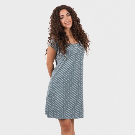 Vestito manica corta con bottoni in cotone Tiara turchese