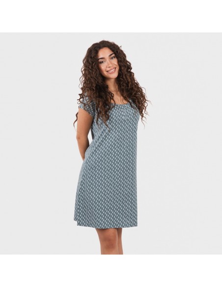 Vestito manica corta con bottoni in cotone Tiara turchese