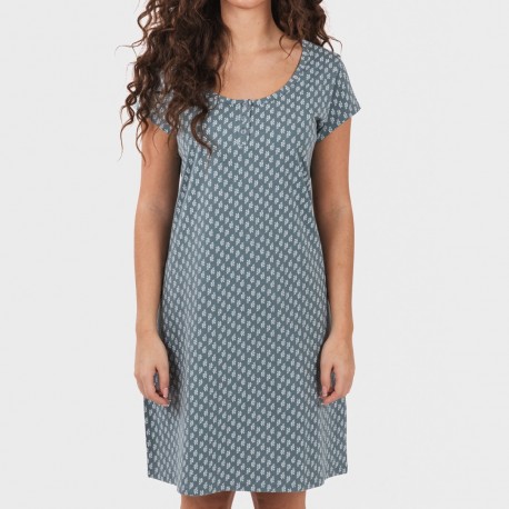 Vestito manica corta con bottoni in cotone Tiara turchese