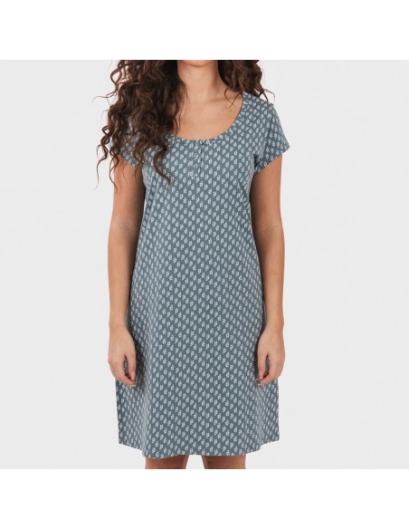 Vestito manica corta con bottoni in cotone Tiara turchese
